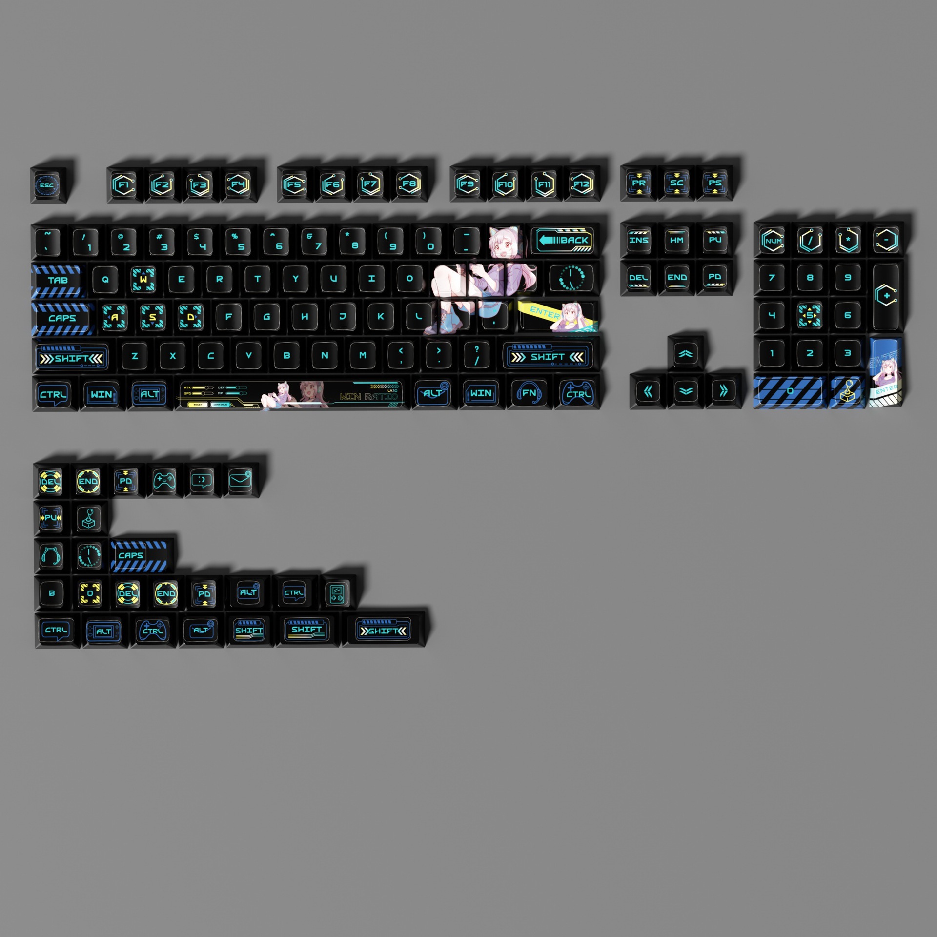Eスポーツストーリー - ブラックV1アニメテーマキーキャッ - Esports Gaming Keyboard のレビューと価格
