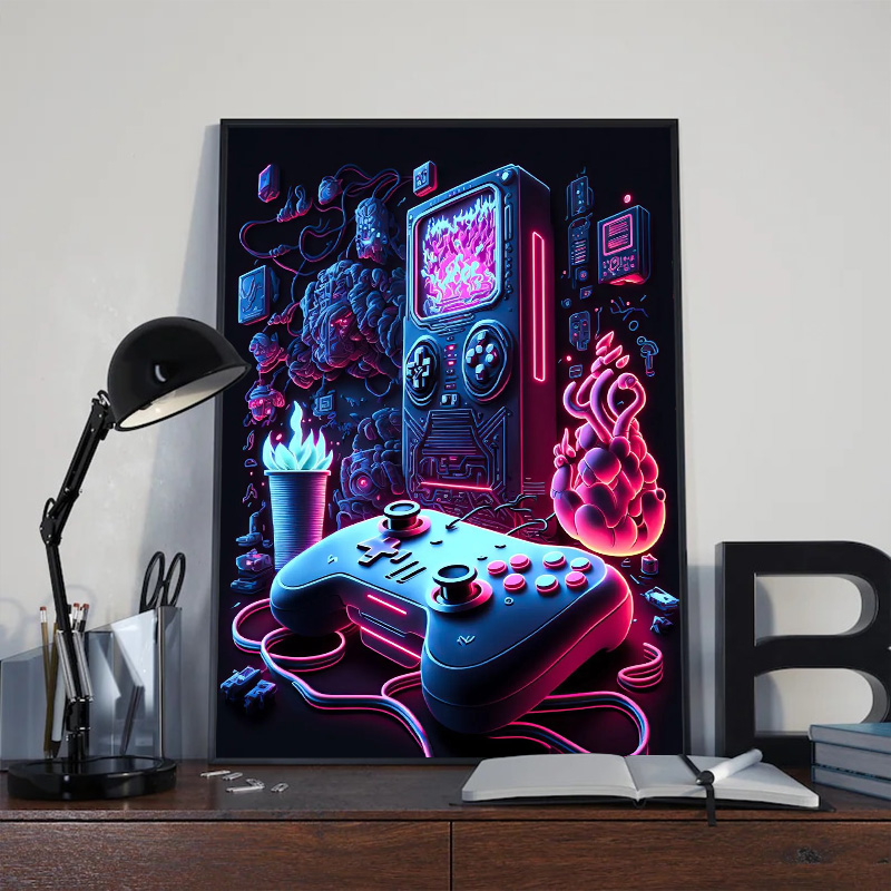 モダンなネオンポップクールなゲーミングウォールアートポスター - Esports Gaming House のレビューと価格