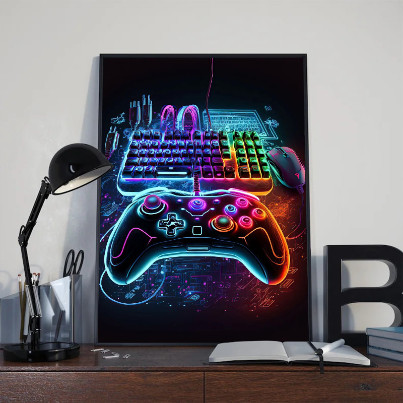 モダンなネオンポップクールなゲーミングウォールアートポスター - Esports Gaming House のレビューと価格