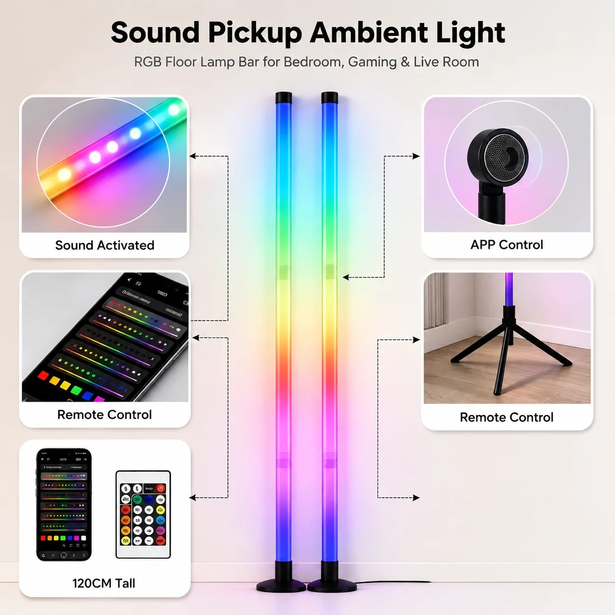 120CM RGBコーナーフロアランプ、サウンドピックアップ - Esports Gaming Setup のレビューと価格