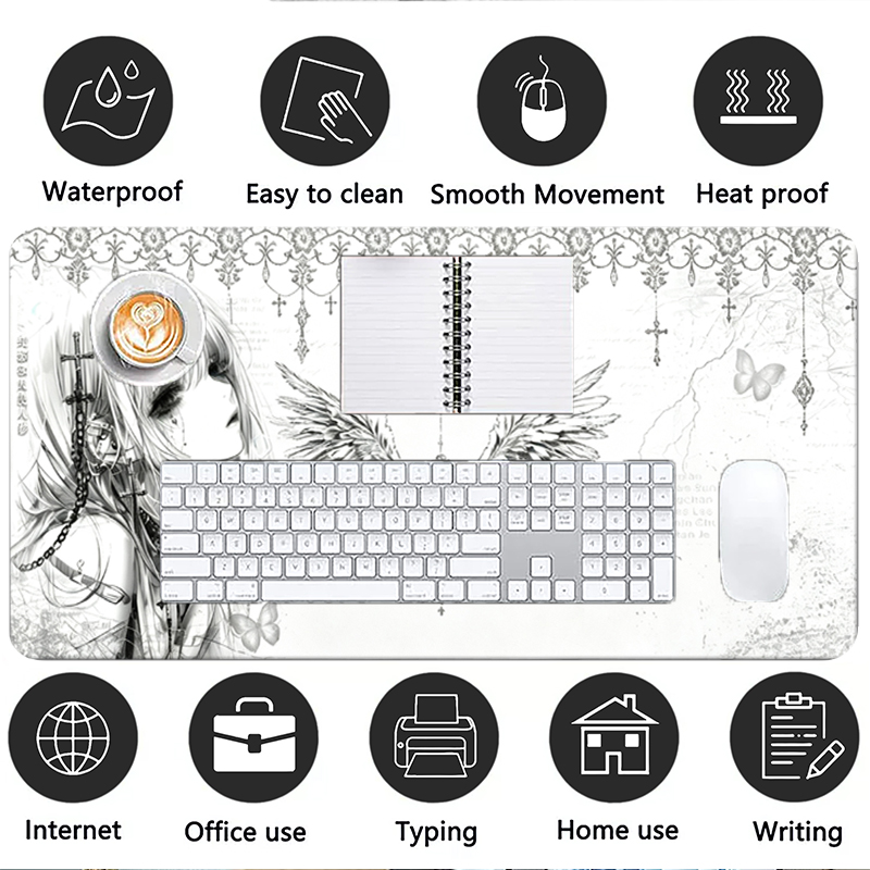 レザーマウスパッド黒白アニメ美学エンジェルガールマウスパッド - Esports Gaming Keyboard のレビューと価格